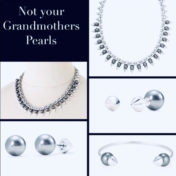 Stella & Dot | Silver/Gray Pearl Spike Stud Earrings - Picture 3 of 6